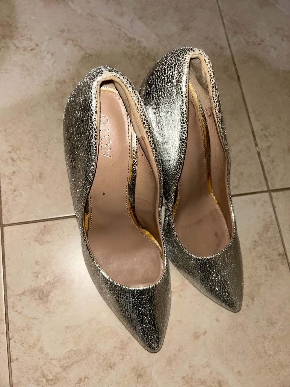Abound Silver Metallic Textured Pointed Toe Stiletto Heels